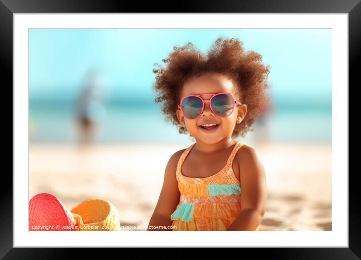 With her curly hair and bright smile, an African American 2-year Framed Mounted Print by Joaquin Corbalan