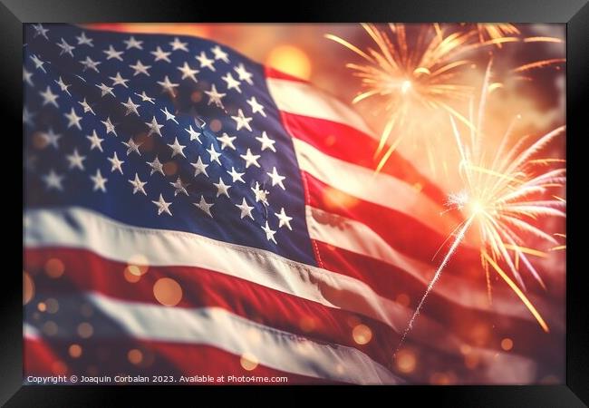 Celebration with patriotic american flag background. Ai generate Framed Print by Joaquin Corbalan