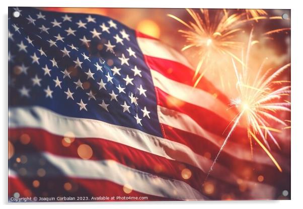 Celebration with patriotic american flag background. Ai generate Acrylic by Joaquin Corbalan