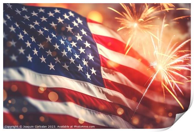 Celebration with patriotic american flag background. Ai generate Print by Joaquin Corbalan