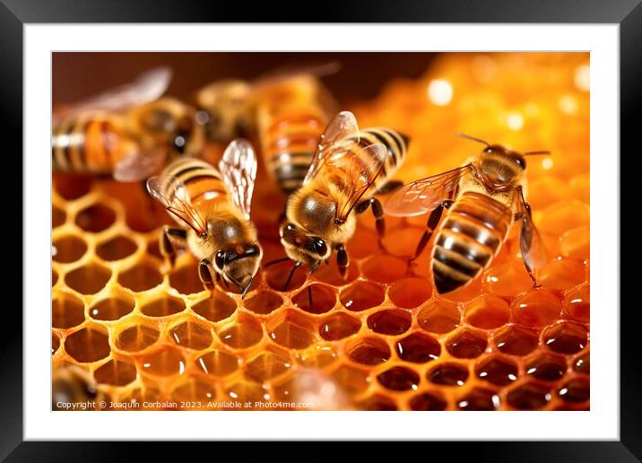 The scorching summer heat takes its toll on the bees, melting th Framed Mounted Print by Joaquin Corbalan