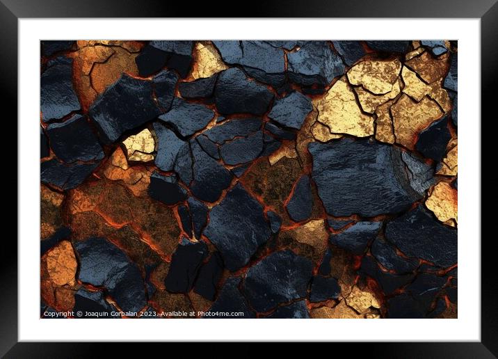 Cracked floor background with golden veins. Ai generated. Framed Mounted Print by Joaquin Corbalan