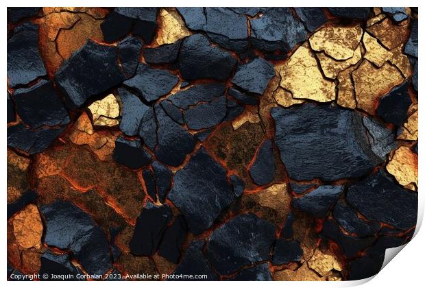 Cracked floor background with golden veins. Ai generated. Print by Joaquin Corbalan