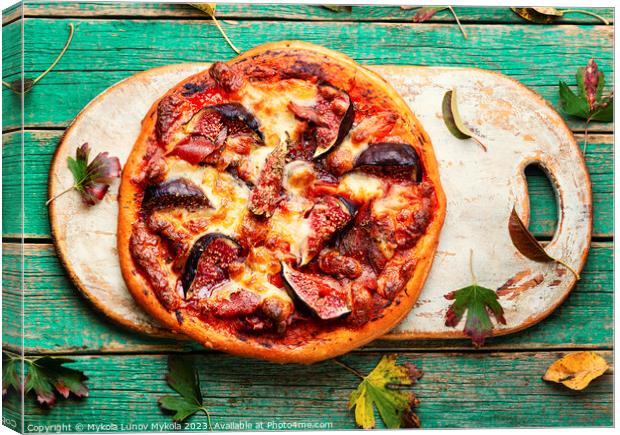 Homemade pizza with figs and prosciutto. Canvas Print by Mykola Lunov Mykola