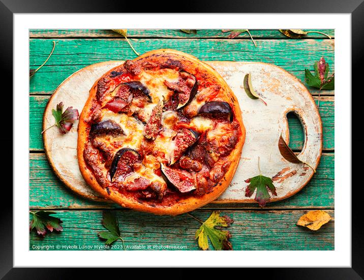 Homemade pizza with figs and prosciutto. Framed Mounted Print by Mykola Lunov Mykola