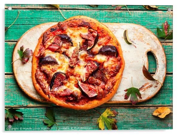 Homemade pizza with figs and prosciutto. Acrylic by Mykola Lunov Mykola