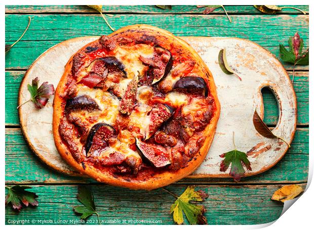 Homemade pizza with figs and prosciutto. Print by Mykola Lunov Mykola
