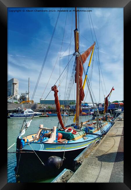 Whitstable Greta Sailing Barge  Framed Print by Alison Chambers