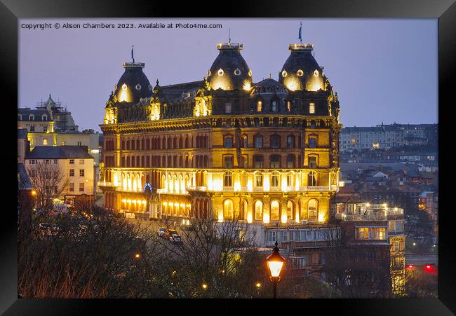 Scarborough Grand Hotel At Night Framed Print by Alison Chambers