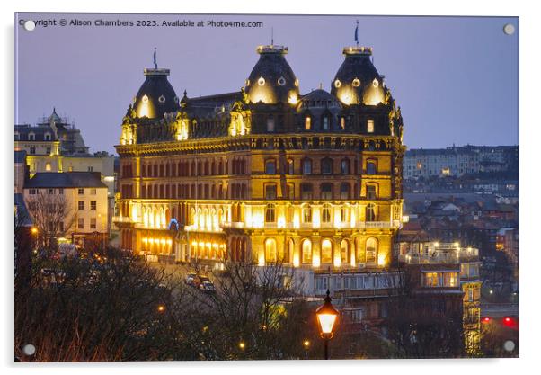 Scarborough Grand Hotel At Night Acrylic by Alison Chambers