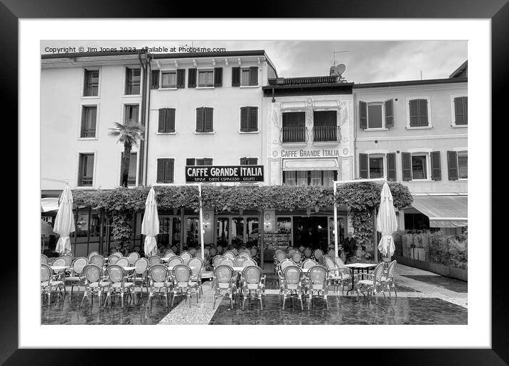 Caffe Grande Italia, Sirmione - Monochrome Framed Mounted Print by Jim Jones