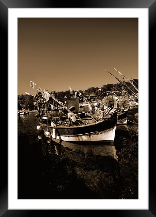 Seascape of Niel Moored Boats in sepia Framed Mounted Print by youri Mahieu