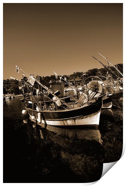 Seascape of Niel Moored Boats in sepia Print by youri Mahieu
