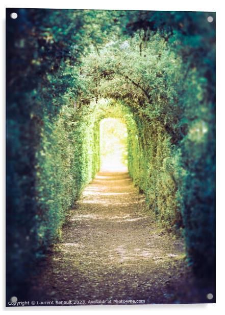 The green tunnel. Tunnel of trees leading to light Acrylic by Laurent Renault
