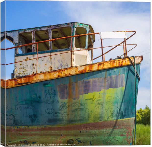 Abstract prow of old colorful ship hull Canvas Print by Laurent Renault