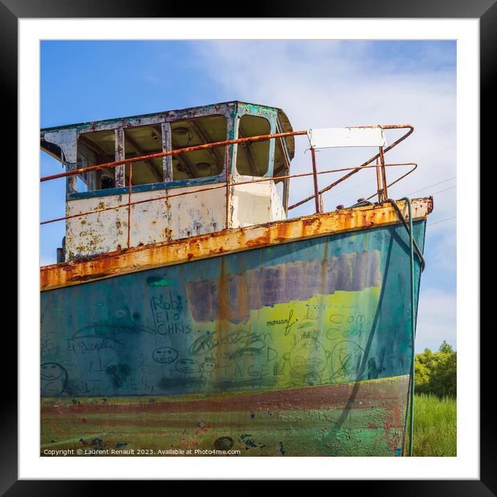 Abstract prow of old colorful ship hull Framed Mounted Print by Laurent Renault
