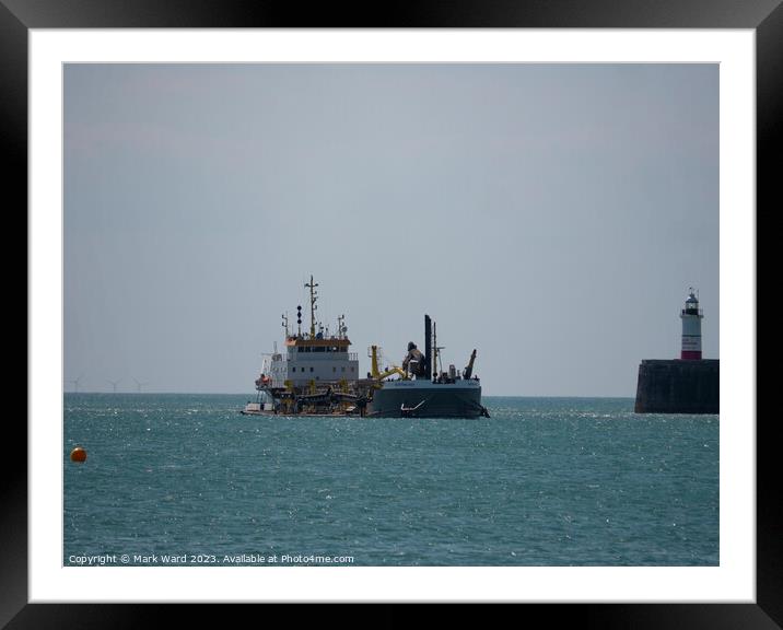 A Dredger in Newhaven Harbour. Framed Mounted Print by Mark Ward