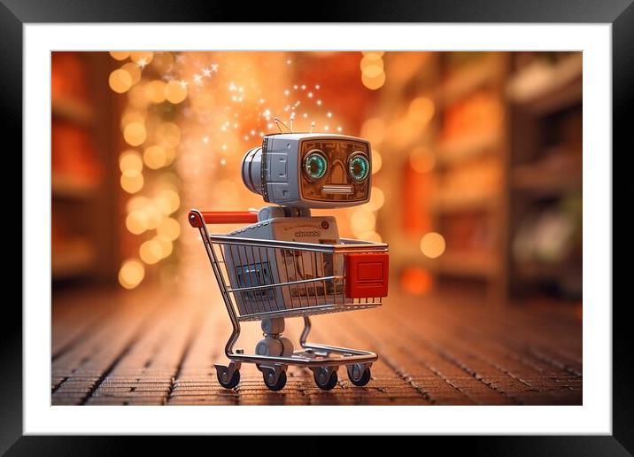 Funny little robot, assistant to do the shopping in the supermar Framed Mounted Print by Joaquin Corbalan