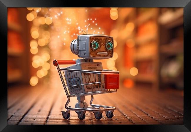 Funny little robot, assistant to do the shopping in the supermar Framed Print by Joaquin Corbalan