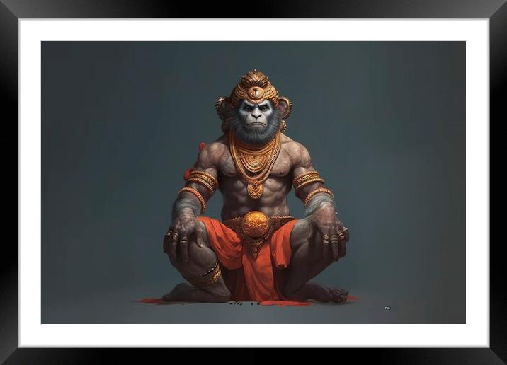 Representation of Hanuman, Hindu monkey god. Ai generated. Framed Mounted Print by Joaquin Corbalan