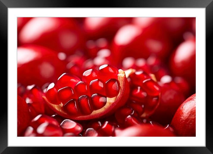 Detail of the red grains of a delicious and juicy pomegranate. A Framed Mounted Print by Joaquin Corbalan