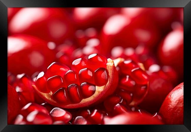 Detail of the red grains of a delicious and juicy pomegranate. A Framed Print by Joaquin Corbalan