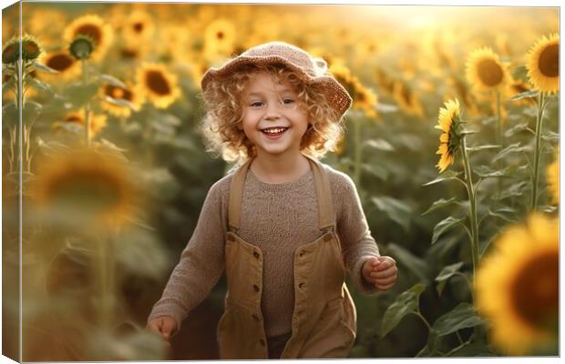 In the golden glow of a summer afternoon, a carefree boy immerse Canvas Print by Joaquin Corbalan