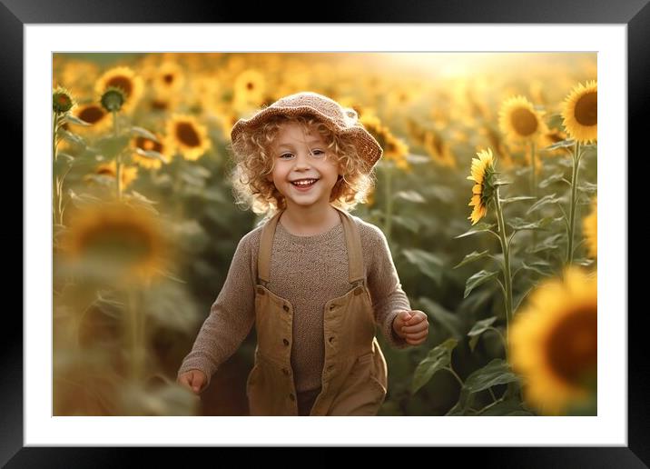 In the golden glow of a summer afternoon, a carefree boy immerse Framed Mounted Print by Joaquin Corbalan