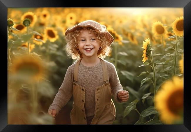 In the golden glow of a summer afternoon, a carefree boy immerse Framed Print by Joaquin Corbalan