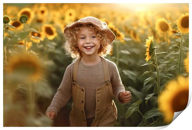 In the golden glow of a summer afternoon, a carefree boy immerse Print by Joaquin Corbalan