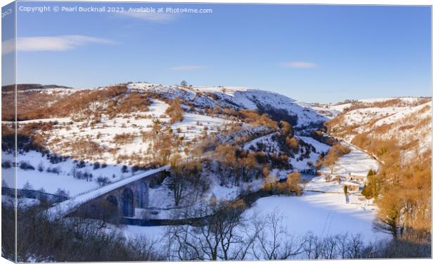 Snow at Monsal Dale Viaduct Derbyshire Canvas Print by Pearl Bucknall