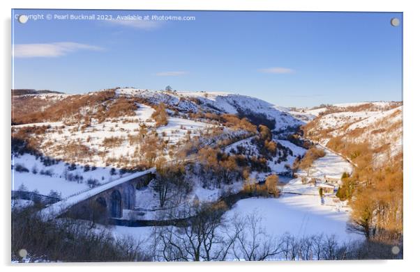 Snow at Monsal Dale Viaduct Derbyshire Acrylic by Pearl Bucknall