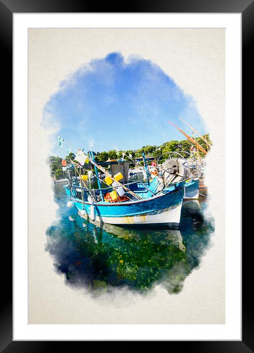Seascape of Niel Moored Boats in watercolor Framed Mounted Print by youri Mahieu