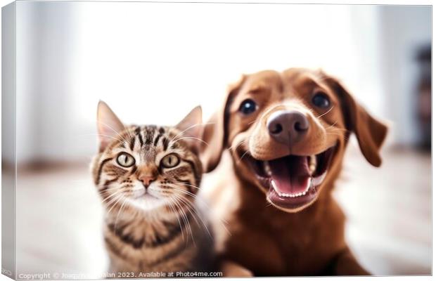 Dog and a cat are friends and they pose funny. Ai  Canvas Print by Joaquin Corbalan