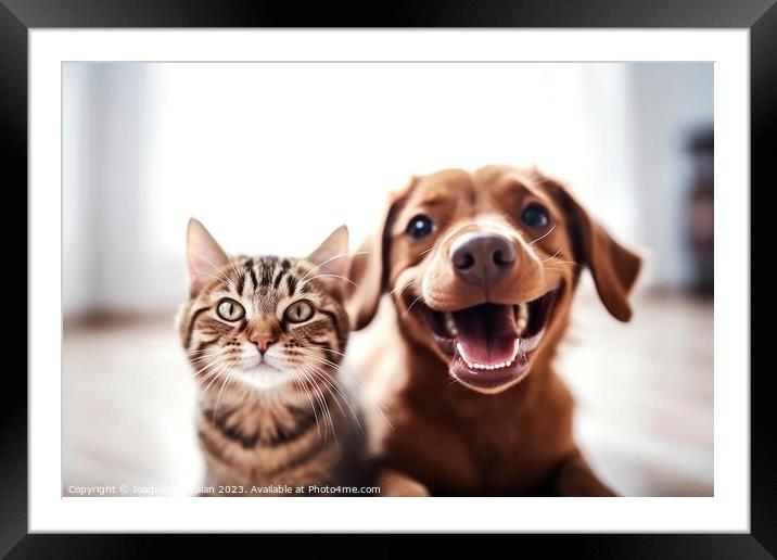 Dog and a cat are friends and they pose funny. Ai  Framed Mounted Print by Joaquin Corbalan