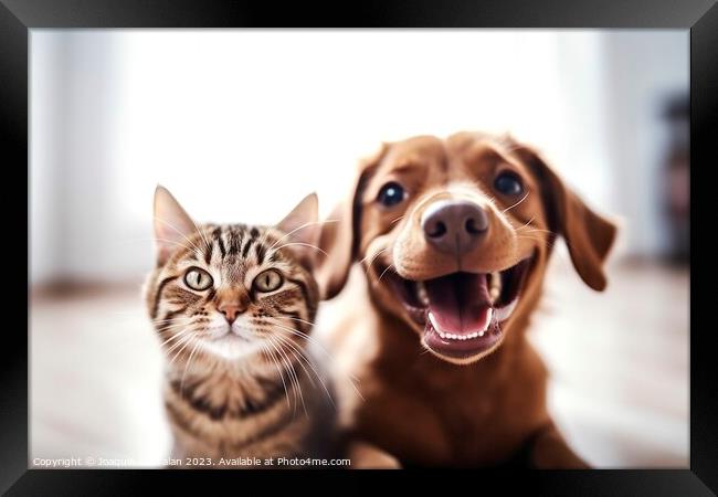 Dog and a cat are friends and they pose funny. Ai  Framed Print by Joaquin Corbalan