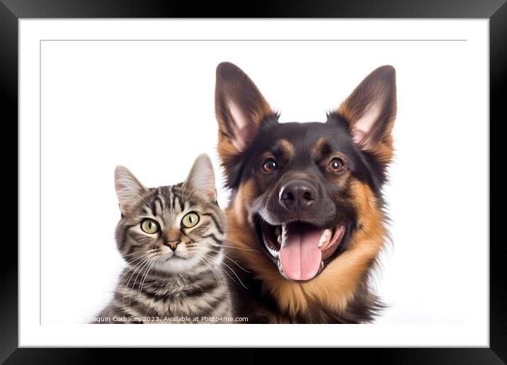 Dog and a cat are friends and they pose funny. Ai  Framed Mounted Print by Joaquin Corbalan