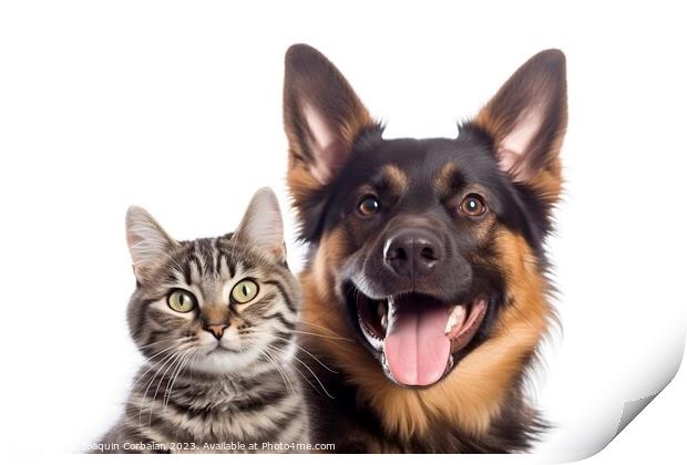 Dog and a cat are friends and they pose funny. Ai  Print by Joaquin Corbalan