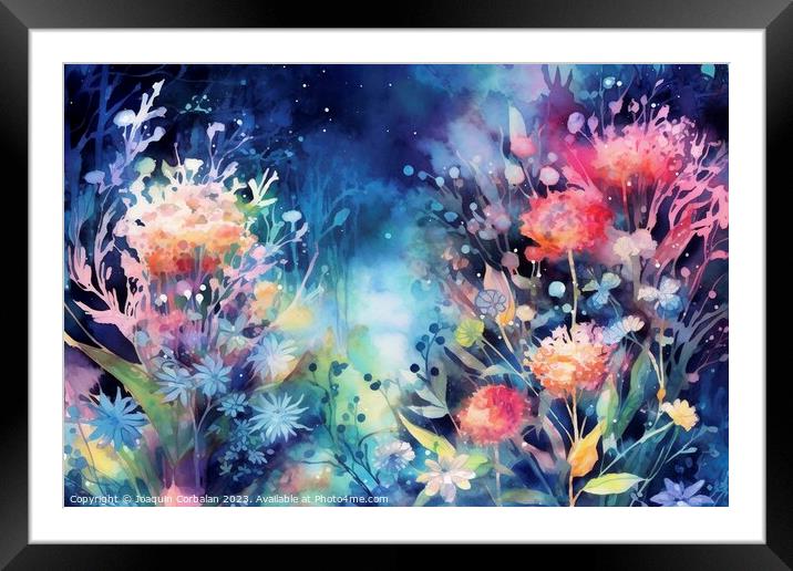 A background of flowers and diffuse colors that are pleasing to the eye. Ai generated. Framed Mounted Print by Joaquin Corbalan