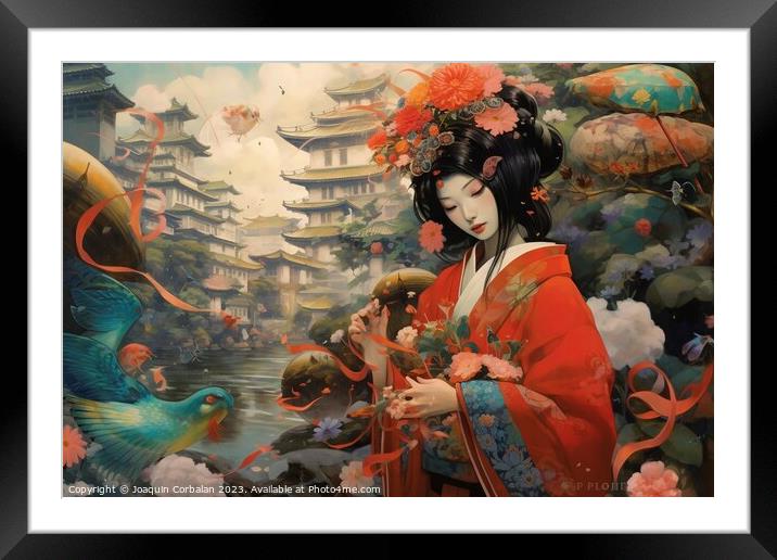Japanese ancient style artistic illustration. Ai generated. Framed Mounted Print by Joaquin Corbalan