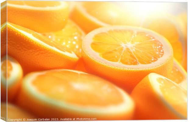 Vitamin C is found in citrus fruits, background of slices of oranges. Ai generated. Canvas Print by Joaquin Corbalan