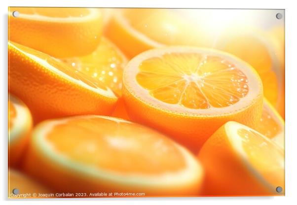 Vitamin C is found in citrus fruits, background of slices of oranges. Ai generated. Acrylic by Joaquin Corbalan
