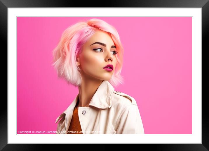 Young woman with colorful makeup and modern background. Ai generated. Framed Mounted Print by Joaquin Corbalan