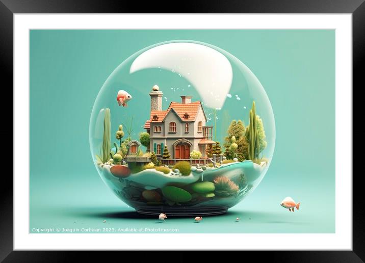 Within a fragile bubble, a timeless dream world unfolds, painting tales of enchantment. AI Generated. Framed Mounted Print by Joaquin Corbalan