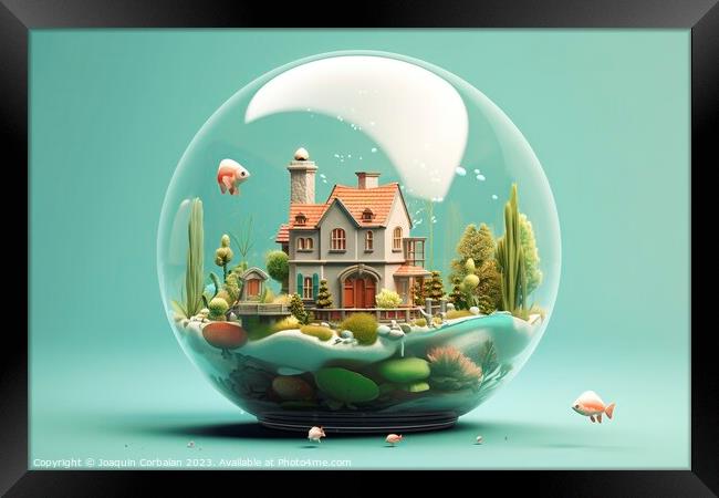 Within a fragile bubble, a timeless dream world unfolds, painting tales of enchantment. AI Generated. Framed Print by Joaquin Corbalan