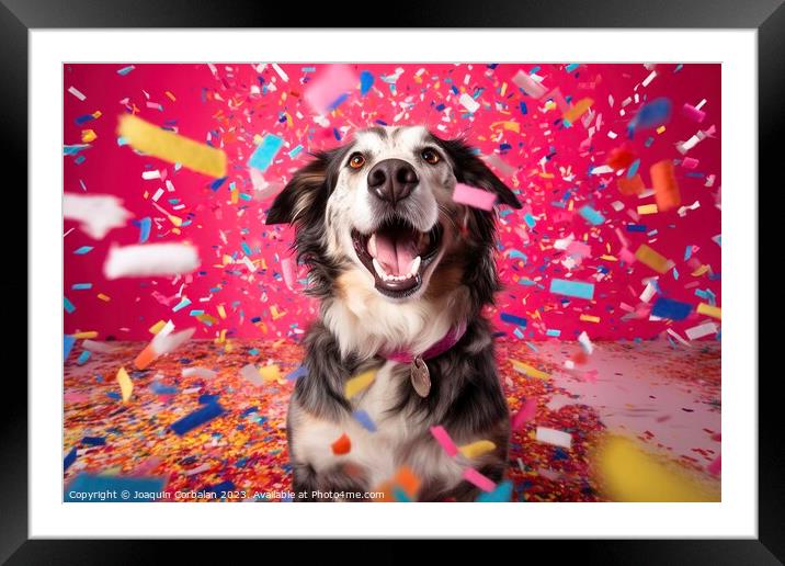 Festive and playful, a dog revels in the joyous ce Framed Mounted Print by Joaquin Corbalan