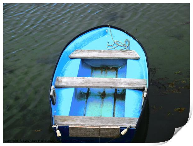 Blue boat Print by Stephanie Moore