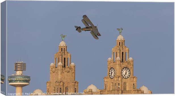 Swordfish past the Royal Liver Building Canvas Print by Paul Madden