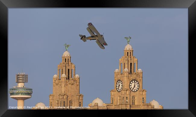 Swordfish past the Royal Liver Building Framed Print by Paul Madden