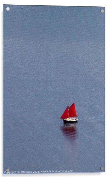 boat with red sails Acrylic by Jon Saiss
